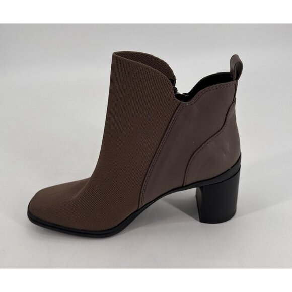 Me Too Brown Knit Leather Block Heel Ankle Boots With Side Zipper Womens Size 9 - Picture 9 of 11